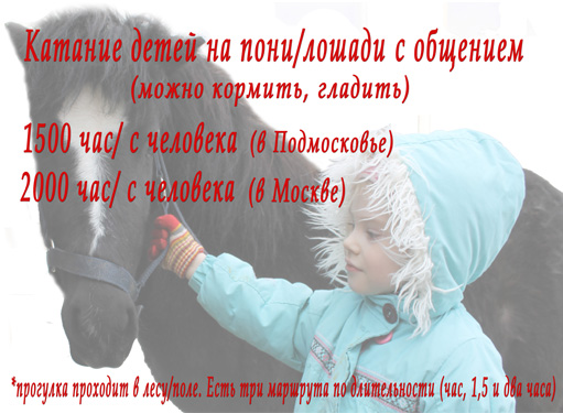 Катание детей на лошади и пони в Москве и Подмосковье