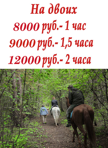 На фотографии указана цена на конные прогулки на двоих в Москве, Строгино 